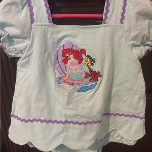 Little Mermaid Embroidered Mint Skirted Bubble with Purple Trim
